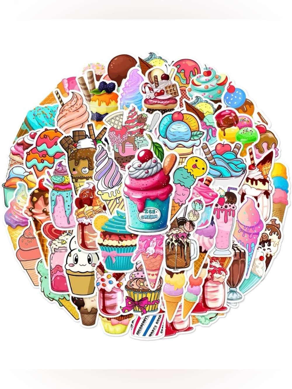 Kawaii Ice Cream & Sweet Treat Vinyl Sticker Bundle | 2 Sets of 20 Waterproof - Picture 8 of 9